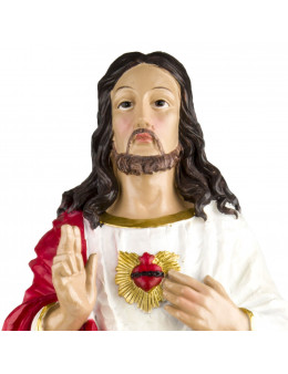 Statue résine Sacré coeur Jésus peinte à la main