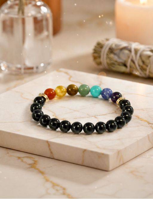 Bracelet perles 8mm - Onyx noir - 7 chakras