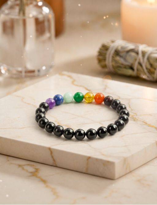 Bracelet perles 8mm - Tourmaline noire - 7 Chakras