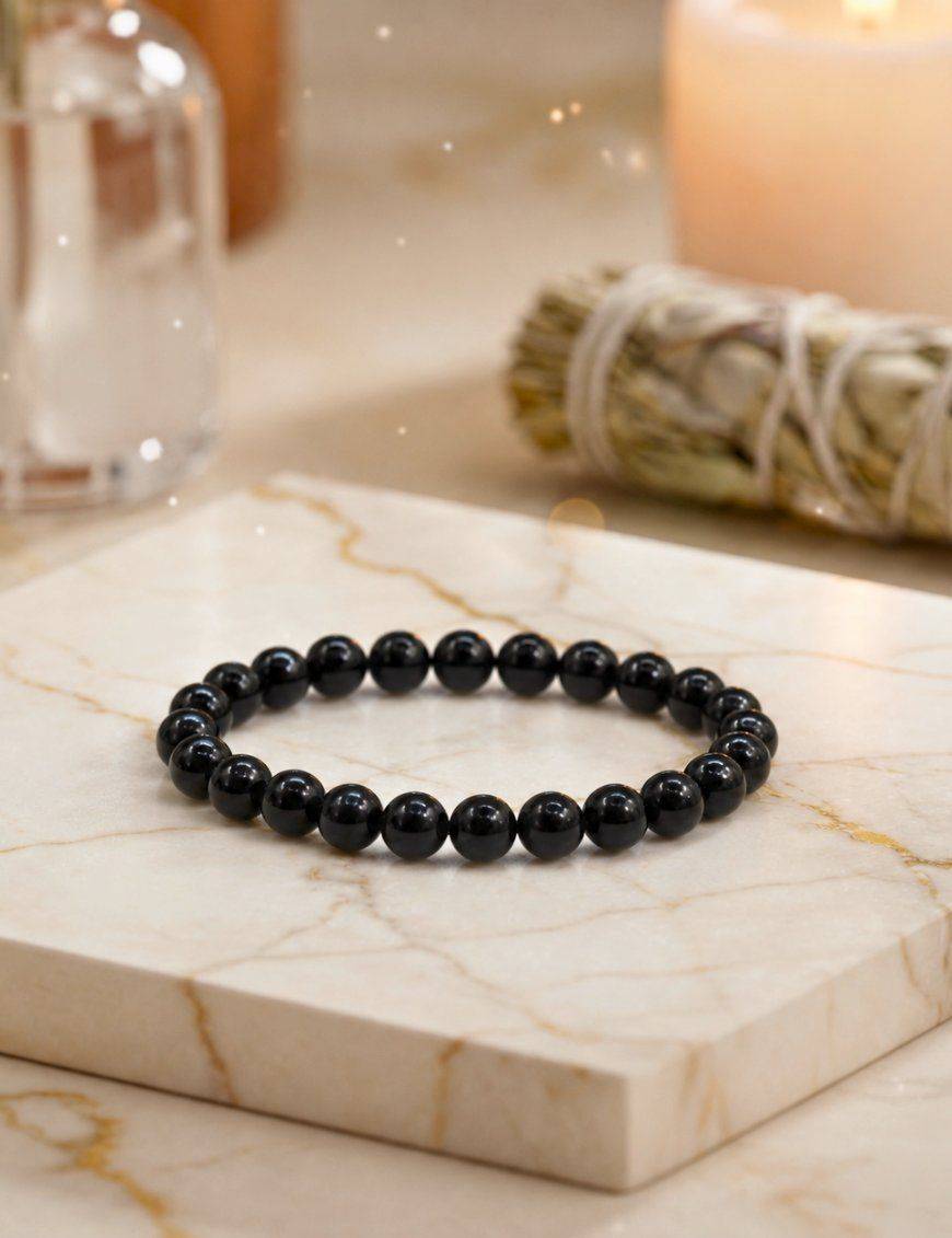 Bracelet perles Tourmaline noire 6 mm