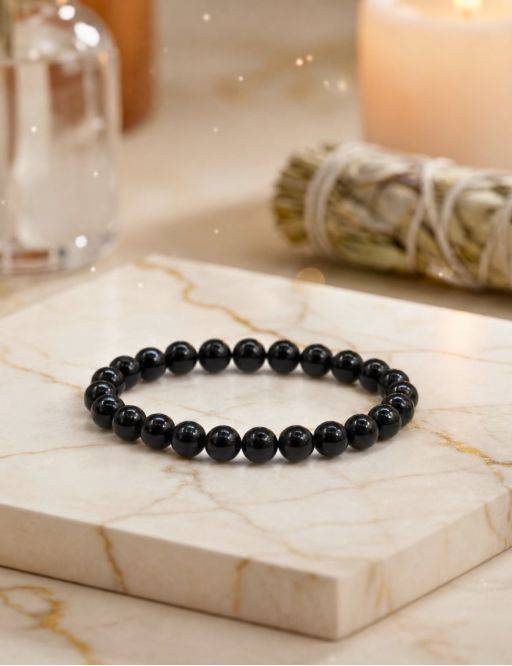 Bracelet perles Tourmaline noire 6 mm