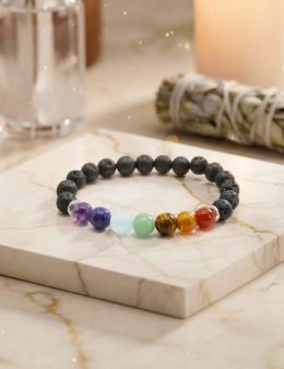 Bracelet Pierre de Lave & 7 Chakras perles 8mm