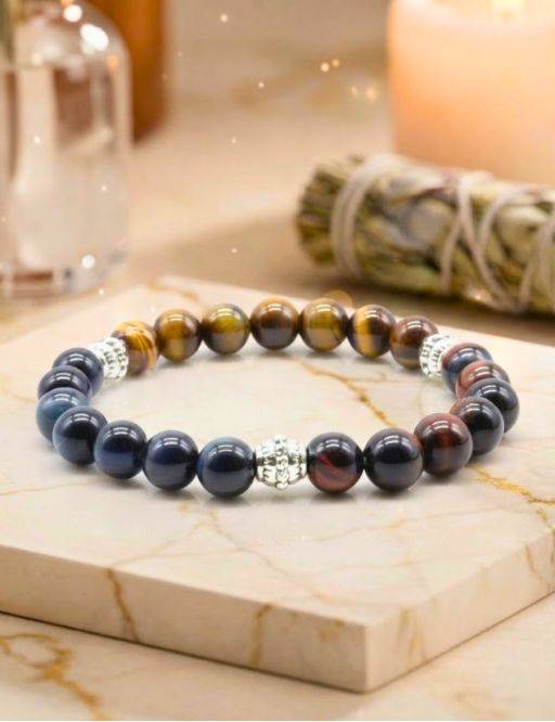 Bracelet Protection 7-mix 3 Oeils Naturel perles 8mm