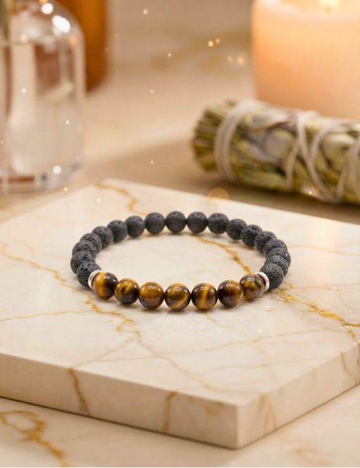 Bracelet Tigre & Lave 7-Mix perles 8mm HOMME