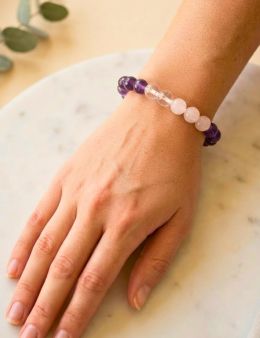 Bracelet perles 8mm - Cristal de Roche - Quartz rose - Améthyste