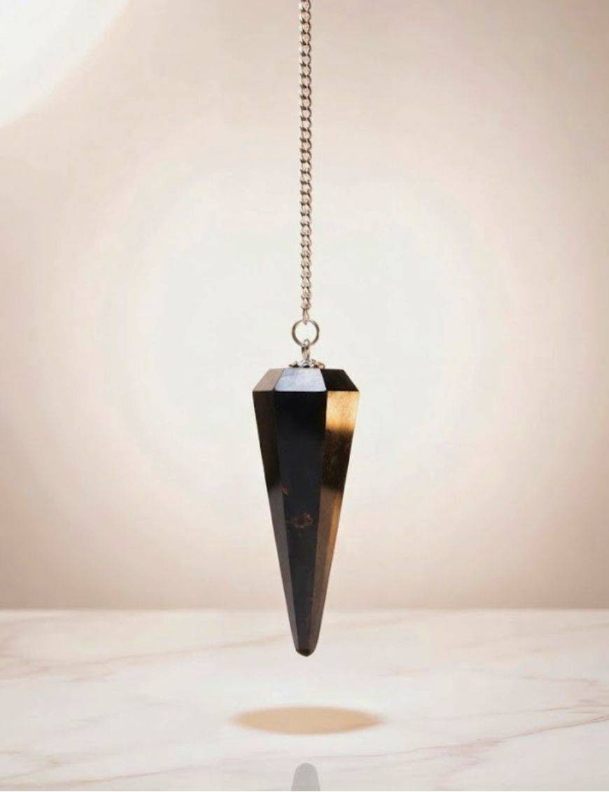 copy ofPendule divinatoire en pierre SHUNGITE conique facettée avec chaîne argentée