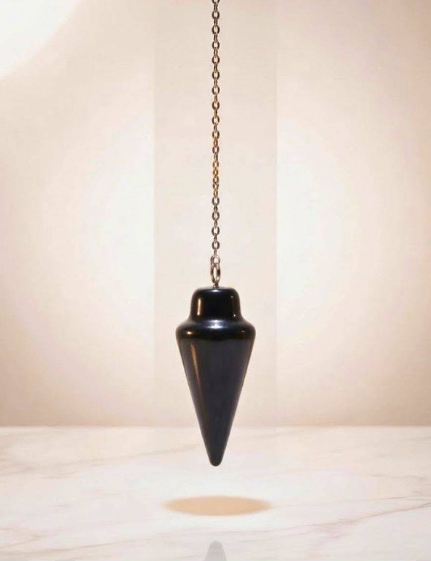 Pendule divinatoire en obsidienne noire conique : protection et bouclier en radiesthésie