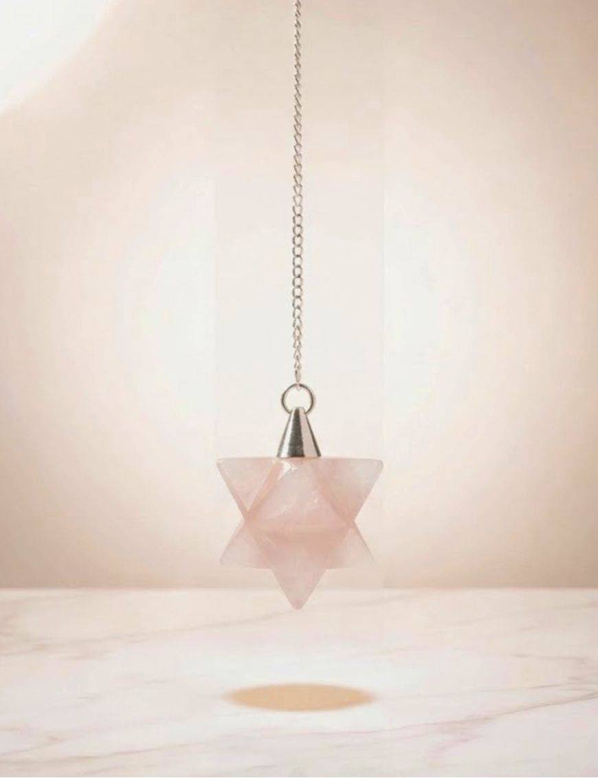 Pendule divinatoire Merkaba quartz rose - Harmonie & radiesthésie