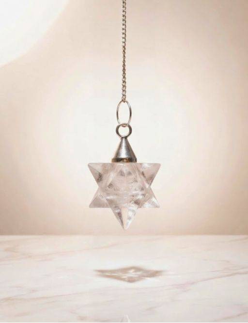 Pendule Merkaba cristal de roche - harmonisation & clarté
