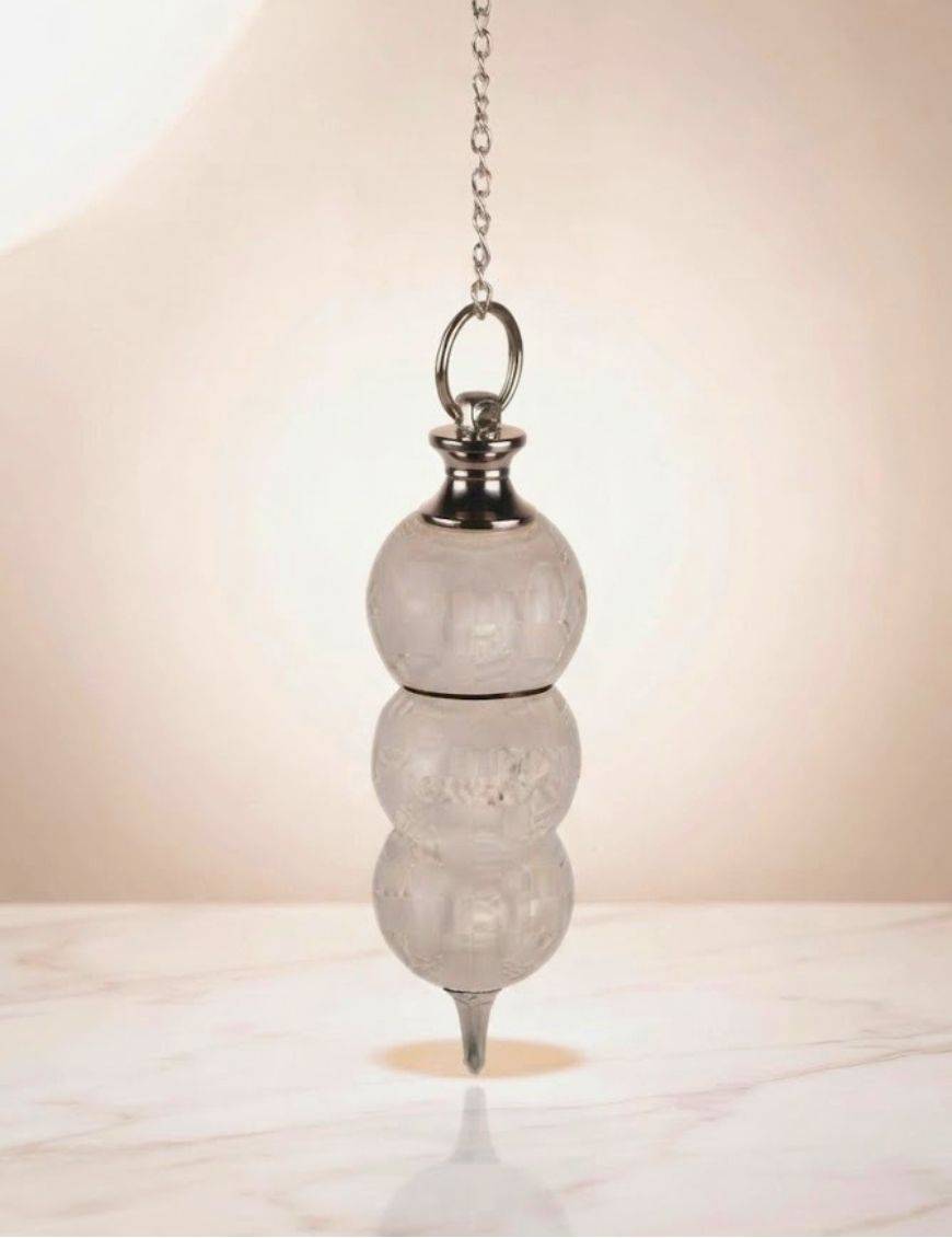 Pendule divinatoire cristal de roche 3 pierres - Amplification & radiesthésie