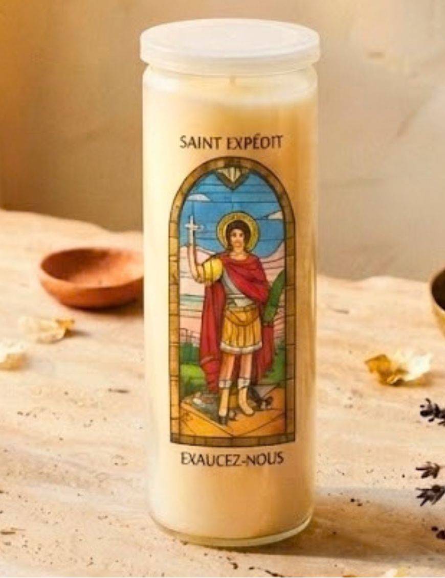 Bougie de neuvaine vitrail Saint Expédit
