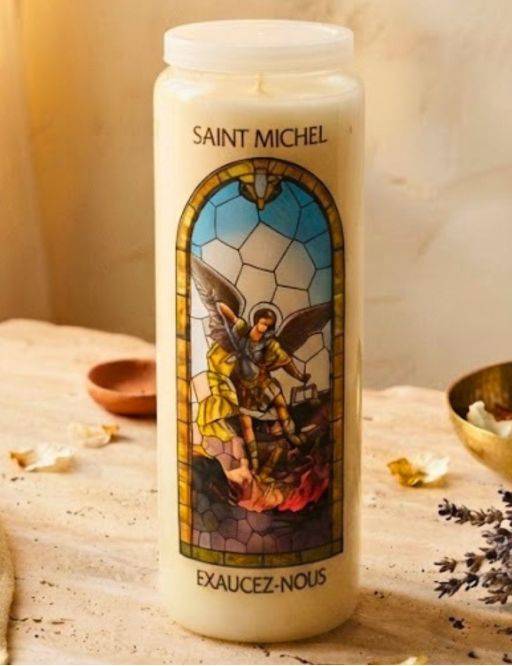 Bougie de neuvaine vitrail Saint Michel