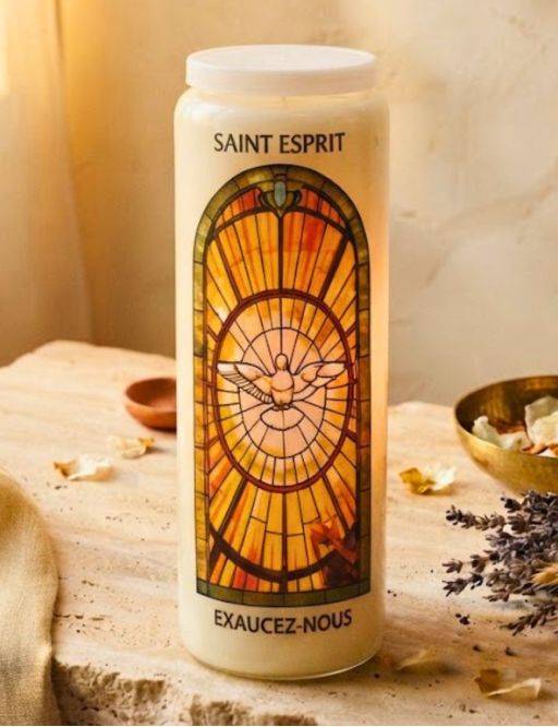 Bougie de neuvaine vitrail Saint Esprit