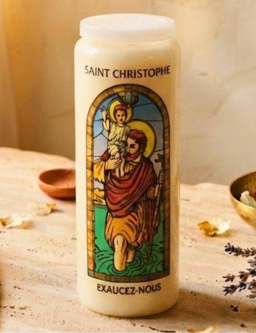 Bougie de neuvaine vitrail Saint Christophe
