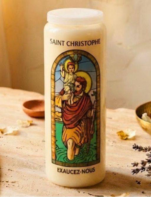 Bougie de neuvaine vitrail Saint Christophe