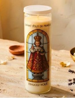 Bougie de neuvaine vitrail Enfant Jésus de Prague
