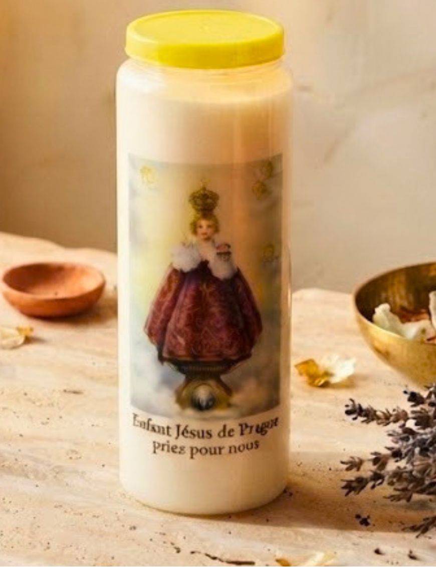 Bougie de neuvaine Enfant Jésus de Prague + prière