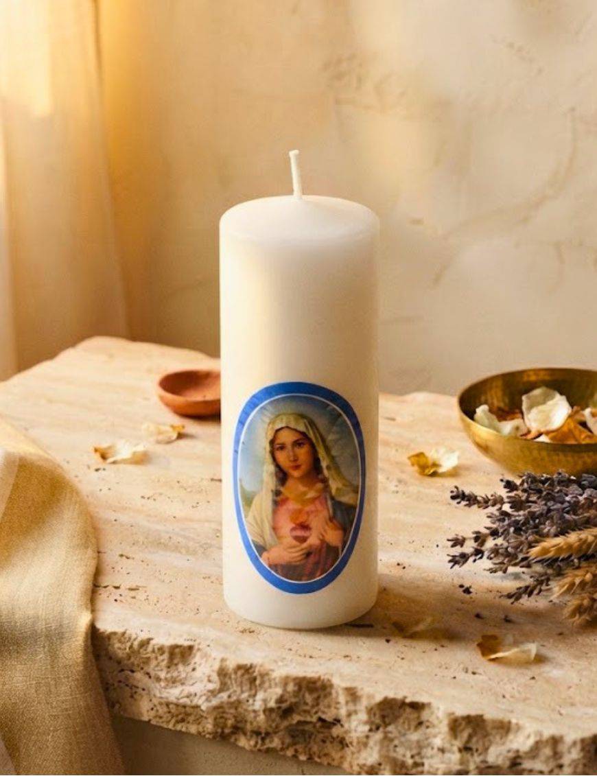 Bougie blanche / Cierge Sacré Coeur de Marie