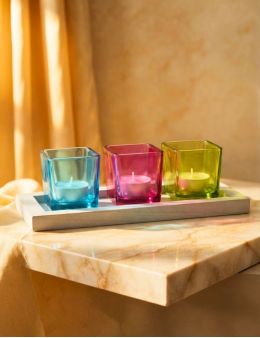 Trio de petites veilleuses avec socle bois