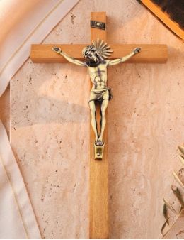 Grand crucifix / grande croix bois avec Christ en métal 43 cm