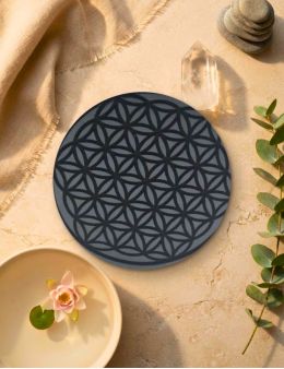 Plaque de rechargement - Fleur de Vie Hématite - 40 mm