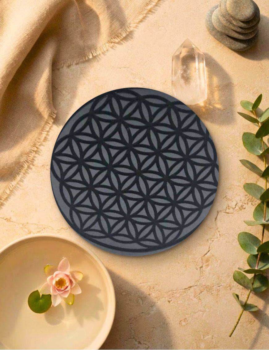 Plaque de rechargement - Fleur de Vie Hématite - 40 mm