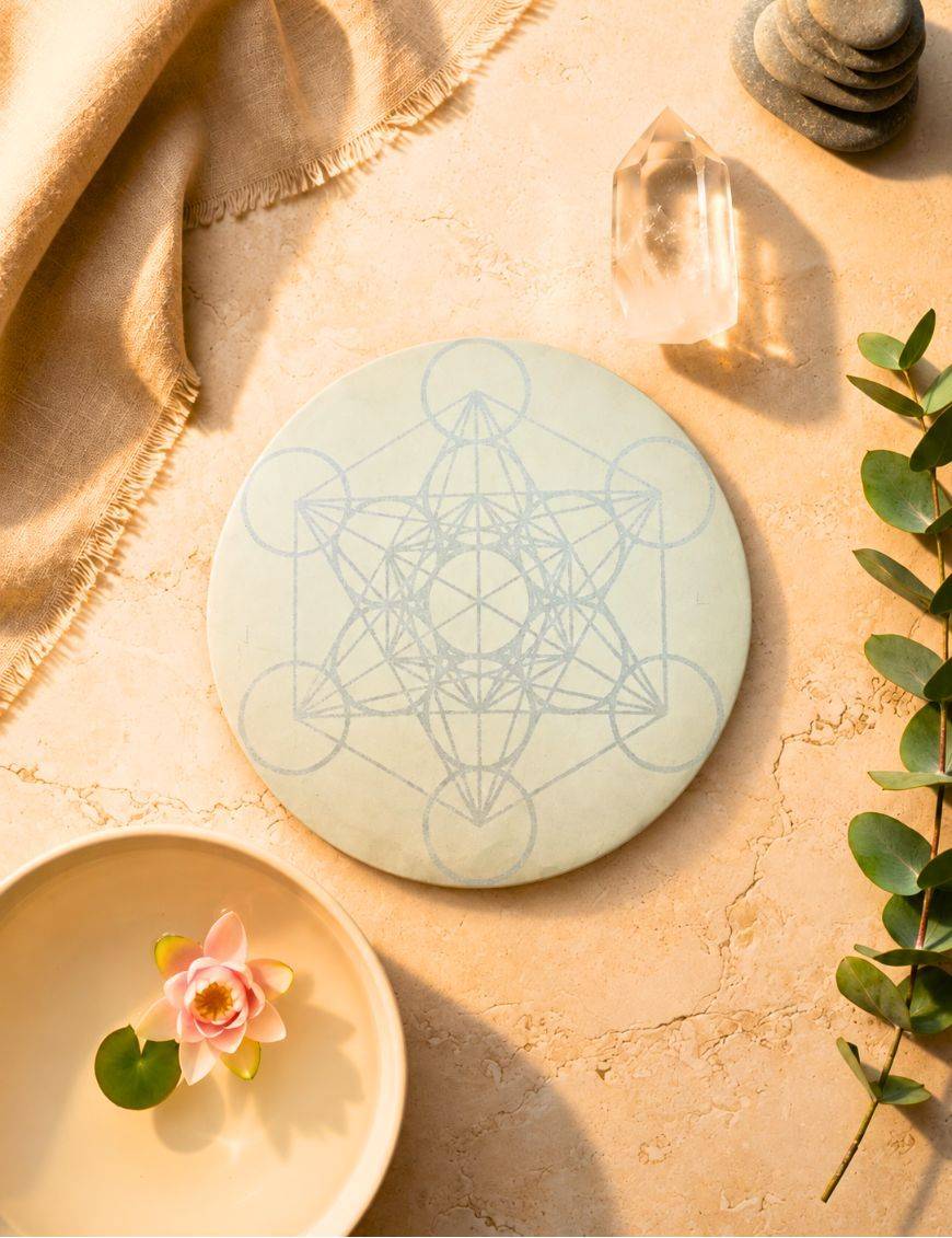 Plaque de rechargement - Sélénite - Cube de Métatron - 13 cm