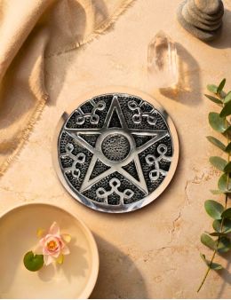 Plaque de rechargemen Métal Argenté - Pentacle Autel - 8.5 cm