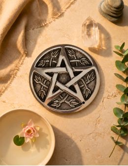  Plaque de rechargement Métal Argenté- Pentacle Autel - 8 cm