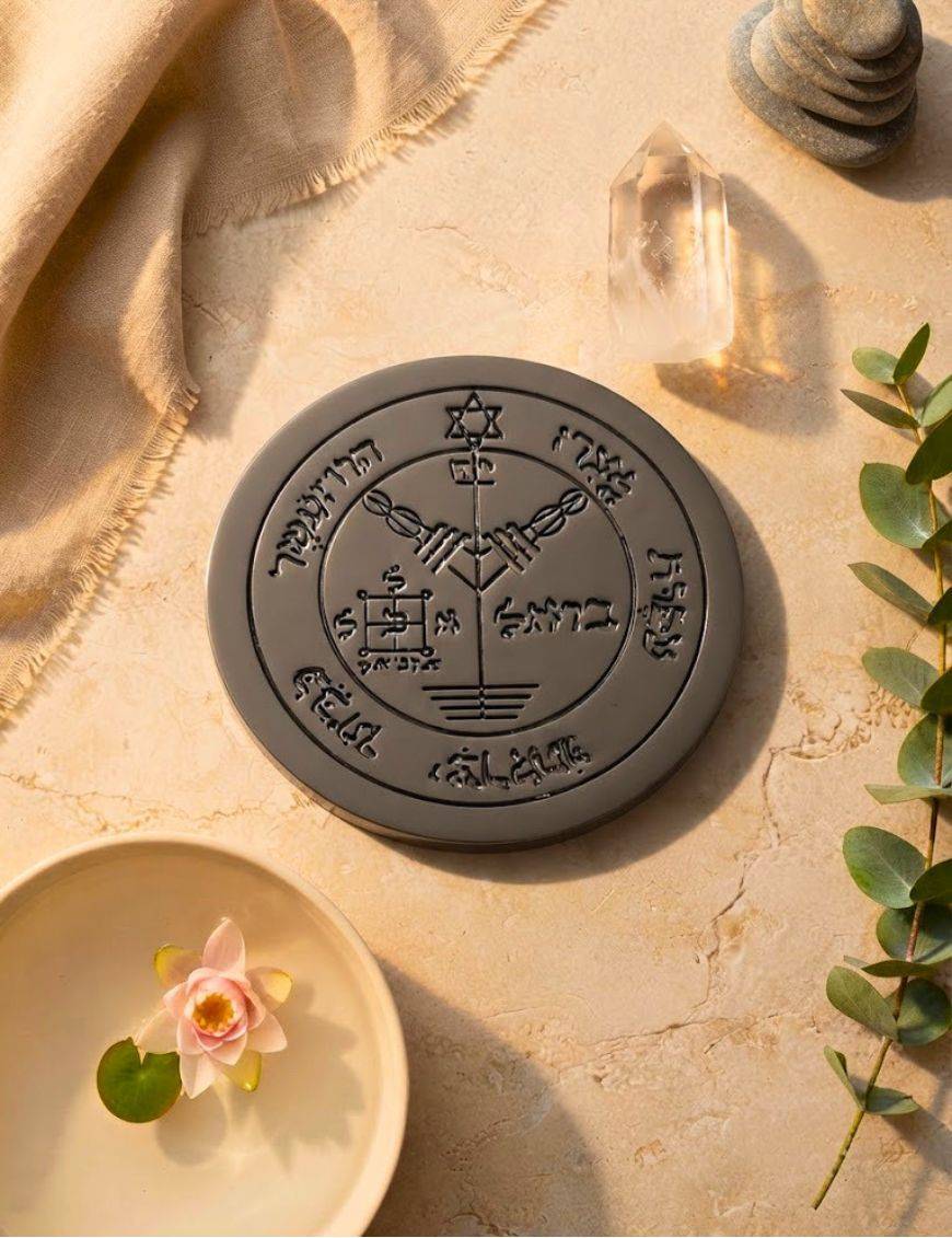 Pentacle de la Lune - Plaque talismanique en Hématite