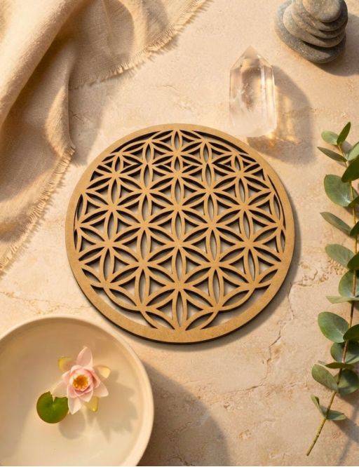 Plaque de rechargement fleur de vie Sculpté - Bois - 10cm Plaque de rechargement fleur de vie Sculpté - Bois - 10cm