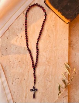 Chapelet dominicain en bois bordeaux, sur corde