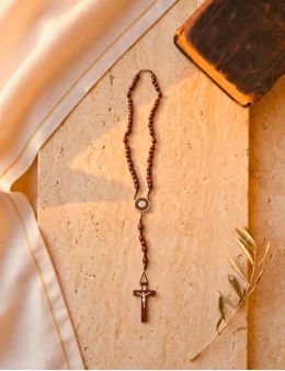 Chapelet dominicain bois, perles ovales et mousqueton