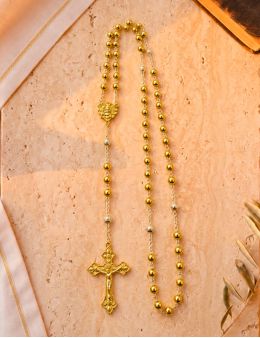 Chapelet de sainte Rita, perles dorées, avec boîte