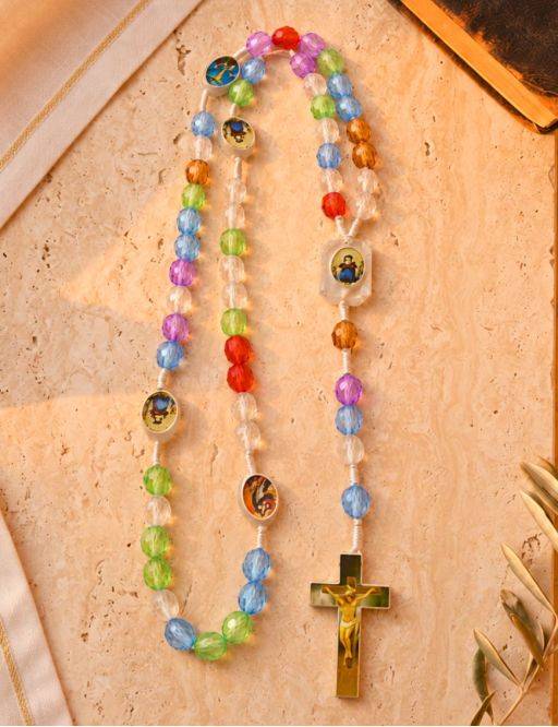 Chapelet corde, perles fantaisie multicolores
