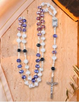 Chapelet Chaine - Perles Violettes, Roses et Cristal