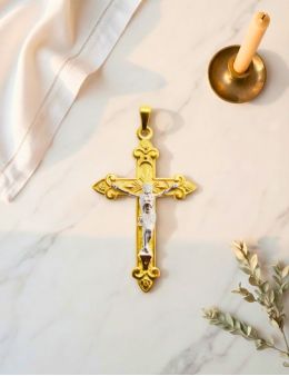 Pendentif crucifix plaqué or, Christ argent 925