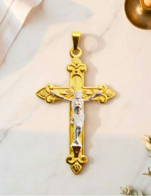 Pendentif crucifix plaqué or, Christ argent 925