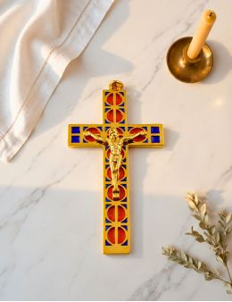 Crucifix métallique vitrail avec Christ