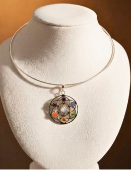 Pendentif argent mandala et pierres - 3,5 cm