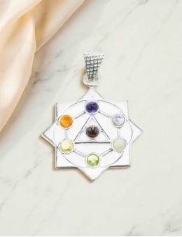 Pendentif Octogramme 7 chakras - argent et pierres