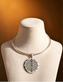 Pendentif plaqué Argent Orné - 7 chakras - Linéaire