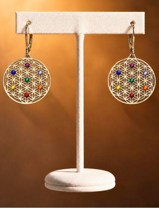 Boucles d'oreilles Acier inoxydable - 7 chakras - Hexagonale