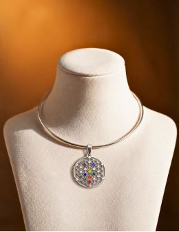 Pendentif plaqué Argent - 7 chakras - Conique