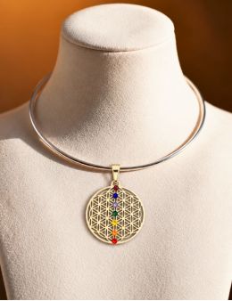 Grand Pendentif plaqué Argent - 7 chakras - Linéaire