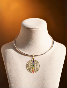 Pendentif plaqué Argent - 3,5 cm - 7 chakras - Linéaire