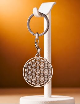 Porte-clé Acier inoxydable - Fleur de vie