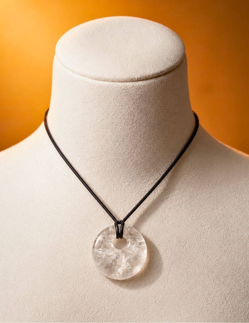 Pendentif pierre ronde percée - Verseau - Quartz - Cristal de roche