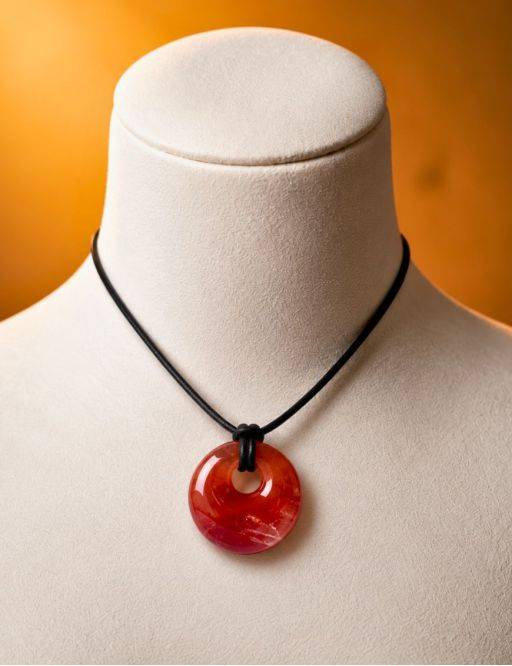 Pendentif pierre ronde percée - Jaspe rouge