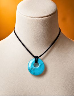 Pendentif pierre ronde percée - Howlite turquoise